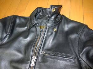 ☆バックドロップ別注☆バンソン ボタン止めの襟付きシングルライダース VANSON TYPE.9D Size.34