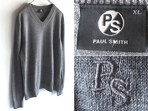 PS Paul Smith ポールスミス 2017SS WOOL HIGH GAUGE V-NECK SWEATER ロゴ刺繍 ウール ハイゲージ Vネック ニット セーター XL グレー