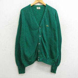 XL/古着 ラコステ LACOSTE IZOD 長袖 セーターブランド ニット カーディガン メンズ 90s ワンポイントロゴ 緑 グリーン 23sep27 中古