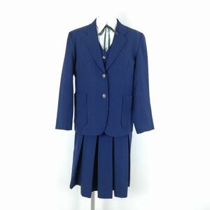 1円 ブレザー ベスト スカート 紐タイ 上下5点セット 冬物 女子 学生服 中学 高校 花紺 制服 中古 ランクC NA7857