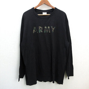 s■アルファ/ALPHA カモフラARMYプリント 長袖Tシャツ/ロンT/大き目【3L】黒/MENS/84【中古】