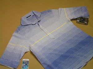 SHIPS シップス♪メンズ 横縞 ボーダーストライプ L-size 半袖 COTTON 開襟シャツ 爽やかNavy・White系 ■定形外郵便送料全国一律：250円