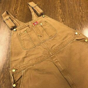 【FB101】Dickies W44 L30 大きいサイズ ビッグサイズ ダック地 オーバーオール ベージュ メンズブランド古着 ディッキーズ 送料無料