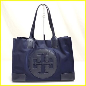 ◆Tory Burch/トリーバーチ エラ トートバッグ/ネイビー/ナイロン×レザー/A4対応/肩掛けOK&0000005199