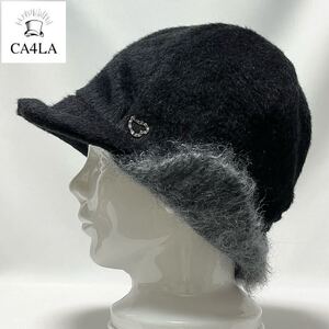 【超美品】CA4LA カシラ 日本製 ワイヤー入りブラックファー×モヘア素材 イヤカバーキャップ ブラック size 57〜58.5cm