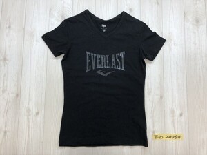 EVERLAST レディース ビッグロゴプリント Vネック ストレッチ 半袖Tシャツ S/P 黒