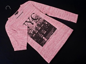 ネコポスOK MICHEL KLEIN ミッシェルクラン HOMME オム プリント Vネック 長袖 Tシャツ size46/赤 ■◇ ☆ elb8 メンズ