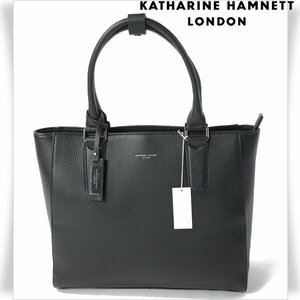 新品1円～★定価2.4万 KATHARINE HAMNETT LONDON キャサリン ハムネット ロンドン 牛革 本革レザー トートバッグ ブラックビジネス◆8621◆