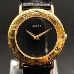 SW1225-21-4 現状品 GUCCI グッチ ブランド腕時計 レザー 本皮 ブラック かん:2.8mm ベルト幅:1.2cm 60サイズ