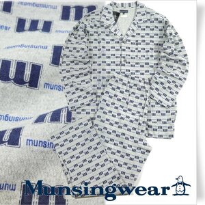 新品1円～★定価1.6万 Munsingwear マンシングウェア メンズ 秋冬 コットン綿 テーラードパジャマ M グレー 長袖長ズボン ロゴ ◆4639◆