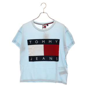 TOMMY HILFIGER トミーヒルフィガー ベルベット切り替え ロゴ 半袖カットソー Tシャツ ブルー DW03064 431