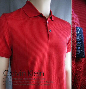 119新品★カルバンクライン Calvin Klein★細ボーダーポロシャツ★赤★Ｓ★MENS