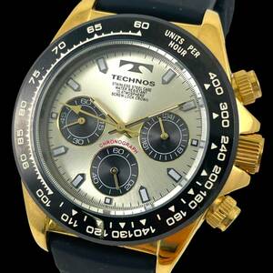 24F006　テクノス　TECHNOS　T4573GC　クロノグラフ　メンズ腕時計　現状品　クォーツ　ラバーベルト　SS　シャンパン文字盤　1円～