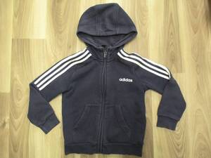 ★158【送料無料】adidas アディダス キッズ パーカー 120 子供服 スウェット ネイビー 紺 フルジップ 裏起毛 裏フリース 長袖 暖か 秋冬