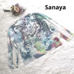 Sanaya サナヤ東京✨ 長袖 花柄 カットソー キラキラ ラインストーン 白