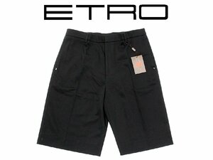 13万新品◆50＝M～L◆【ETRO】エトロ ブラックハイウエスト バミューダハーフパンツ コットン100％ 黒 1円