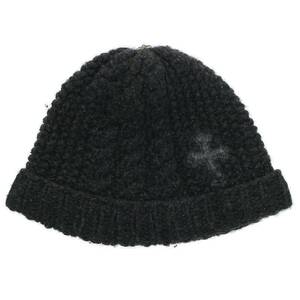 クロムハーツ Chrome Hearts BEANIE CASH/レザーパッチビーニー クロスボールボタンレザーパッチカシミヤニット帽 中古 OM10