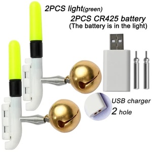 【×２セット】竿先ライト USB充電器セット LEDライト2個 CR425リチウム電池2個 充電完了お知らせ機能付きUSB充電器1個 穂先【送料無料】A