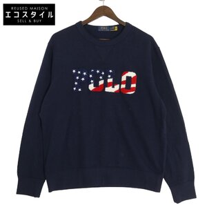 POLO RALPH LAUREN ポロ ラルフローレン ネイビー コットン×ポリエステル USAモチーフ ボアロゴ スウェットプルオーバー L メンズ