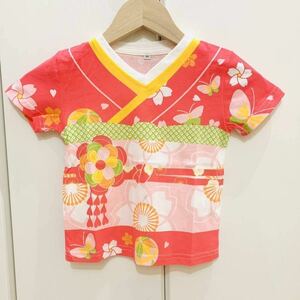 新品 SALE 90cm 定価1,980円 Tシャツ　なりきり　キッズ　綿100%　和風　子供　女の子　ピンク