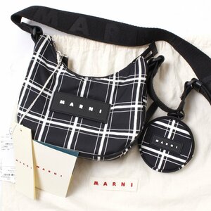 【タグ付き】MARNI HOBO－CHECK PRINT 定価93,000円 BLACK SBMP0147U0 マルニ チェック ショルダーバッグ