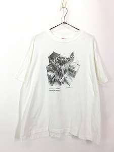 古着 90s USA製 M.C. Escher エッシャー 「上昇と下降」 オールド だまし絵 アート Tシャツ XL 古着