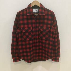  JUNYA WATANABE COMME des GARCONS MAN ジュンヤワタナベコムデギャルソン WD-B911 レザー切替ウールチェックシャツ レッド XS 648857