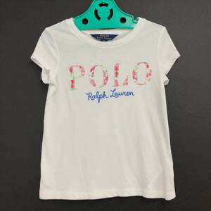 □美品□POLO RALPH LAUREN 半袖Tシャツ 4/110 白 ポロラルフローレン キッズ ロゴ刺繍 綿100％ カットソー 複数落札同梱OK B230929-305●