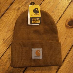 新品 Carhartt カーハート ニットキャップ ユニセックス フリーサイズ ブラック 帽子 ワンポイント アクリル タグ付き未使用品 A1450