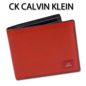 CKカルバンクライン CK CALVIN KLEIN 牛革 二つ折り財布 ワキシー メンズ オレンジ×ブラック 展示品 正規品 箱なし レザー 本革 97955