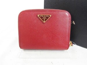 美品 PRADA プラダ サフィアーノ ファスナー 財布 レッド レザー 中古 s01