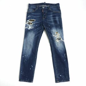 【ドンドン見直し】美品□18AW ディースクエアード S74LB0446 S30342 Skater Jean ペンキ加工 クラッシュデニムパンツ 青 48 伊製 正規