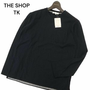 【新品 未使用】 THE SHOP TK タケオキクチ 長袖 ヘリンボーン柄★ ポケット カットソー ロンTシャツ Sz.M　メンズ ネイビー　C4T03005_4#F