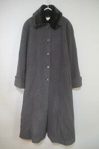 A673/秋冬 厚手 Calvin klein カルバンクライン カシミヤ コットン ファー ロング シャギー オーバー ステンカラーコート9黒160/レディース