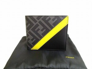 【未使用保管品】 フェンディ FENDI ズッカ ファブリック レザー ダイアゴナル財布 2つ折り 札入れ コンパクト財布 メンズ