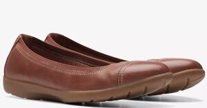 送料無料 Clarks 26cm キャップ フラット ブラウン タン レザー オックスフォード スニーカー ローファー パンプス レザー RRR105