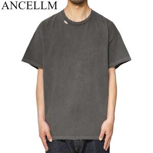 ANCELLM EMBROIDERY DYED T-SHIRT Tシャツ 黒 新品 アンセルム エンブロイダリー ダイド Tシャツ ダメージ 