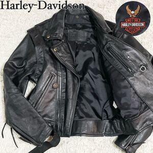 【美品】KADOYA カドヤ × Harley-Davidson ハーレーダビッドソン レザージャケット ライダース ブラック サイズLL メンズ バイク 