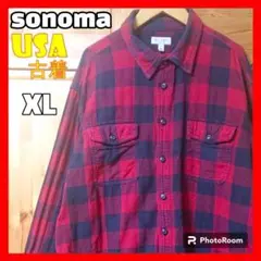 usa古着 sonoma ネルシャツ チェック レッド ブラック XL