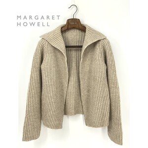 A8865/美品 春夏 MARGARET HOWELL マーガレットハウエル 長袖 ボタンレス 前開き ハイネック ニット カーディガン ベージュM程 2レディース