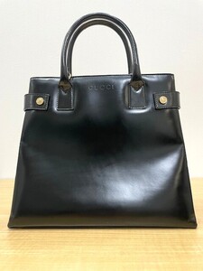 【1821】GUCCI グッチ 000 1046 0503 エナメル パテントレザー ハンドバッグ トートバッグ ブラック 個人長期保管品