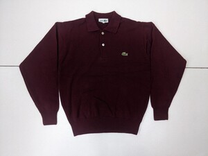 11. 80s CHEMISE LACOSTE ワンポイント ロゴ ヴィンテージ ウール ニット ポロシャツ ラコステ メンズ3 ワインレッドx104