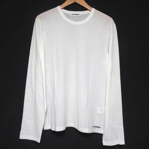 クリーニング済 美品 22AW JIL SANDER＋ ジルサンダープラス ワンポイントロゴプリント 長袖 Tシャツ ロンT カットソー Sサイズ ホワイト