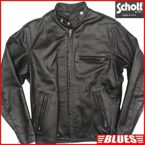 即決★アメリカ製 Schott★メンズS レザーライダースジャケット ショット 641 USA 36 黒 本革 シングル 本皮 立襟 90’s ヴィンテージ