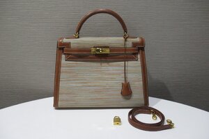 エルメス HERMES ケリー32 外縫い ヴィブラート ボックスカーフ ハンドバッグ □E刻印 中古 Bランク BRB・バッグ・財布