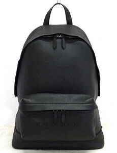 D2000◆極美品【バレンシアガ BALENCIAGA】バックパック パンチングロゴ 392007◆オールレザー ブラック 黒 リュックサック メンズ