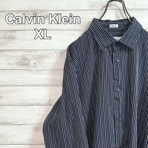 Calvin Klein カルバンクライン 長袖シャツ ネイビーストライプ メンズ XLサイズ