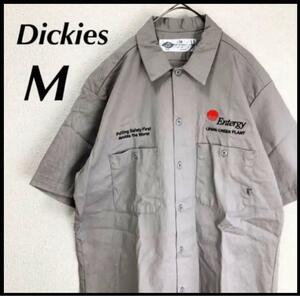 ☆USA古着☆Dickies ディッキーズ アメリカ企業ロゴ 半袖ワークシャツ グレー M