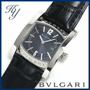 1円～ 3ヶ月保証付き 磨き済み 美品 本物 定番 人気 BVLGARI ブルガリ アショーマ AA39S 革ベルト ボーイズ メンズ レディース 時計