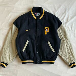 Special! 90s NIKE 袖レザー スタジャン カナダ製 ブラック ウール Steelers NFL ビンテージ フットボール ジャケット ナイキ 黒